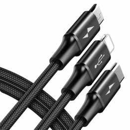  3 i 1 kabel med lightning, USB-c og micro USB