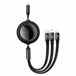 Baseus 3-i-1 USB-C kabel m udtræk Lightning, MicroUSB og USB-C - Sort