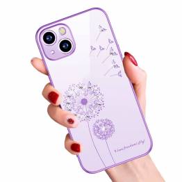 iPhone 13 mini cover 5,4" gennemsigtigt med bling og blomster - Lilla