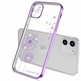 iPhone 12 Pro cover 6,1" gennemsigtigt med bling og blomster - Lilla