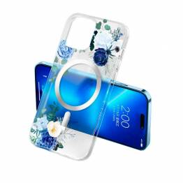 iPhone 14 Pro Max beskyttende Magsafe cover - Blå blomster