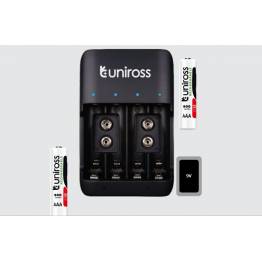  Uniross oplader til AA/AAA/9V batterier inkl 4 stk AA2100