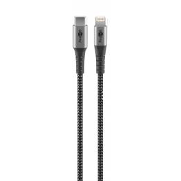 Goobay hårdført vævet USB-C til Lightning kabel - MFi - 1m - Sort/grå