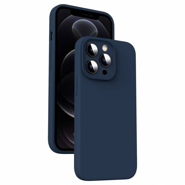 Silikone iPhone 12 Pro cover med mikrofiber foring - Mørk blå