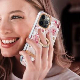  Beskyttende iPhone 12 Pro Max cover med fingerring - Pink gardenia