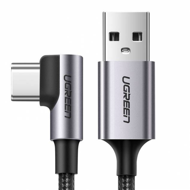 Ugreen USB til USB-C QC3.0 kabel med vinkel - 1m - Sort vævet