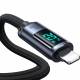 Joyroom vævet USB-C til Lightning kabel med display - 1,2m - Sort