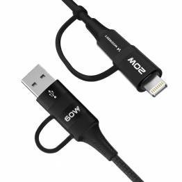  Wozinsky 4-i-1 vævet multi-kabel - 60W - USB-C, Lightning og USB - 1 meter