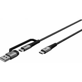 Goobay 2-i-1 hårdført vævet multikabel USB/USB-C til USB-C - 60W - 1 meter