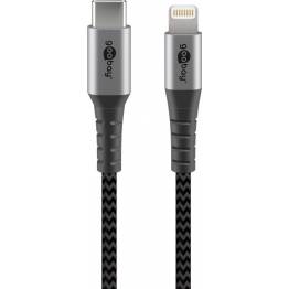 Goobay hårdført vævet USB-C til Lightning kabel - MFi - 0,5m - Sort/grå