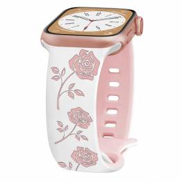  Silikone rem til Apple Watch 42/44/45/49mm m indgraverede roser - Hvid/Pink