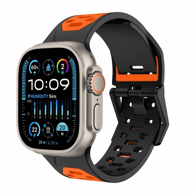 2-farvet silikone rem til Apple Watch 42/44/45/49mm - Sort/Orange