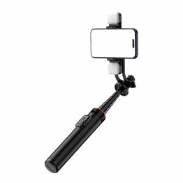  Selfiestang 3-i-1 med tripod, fjernbetjening og dual LED lys - op til 1,33m