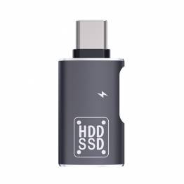 USB-A hun til USB-C han med USB-C port til 15W opladning - Sort