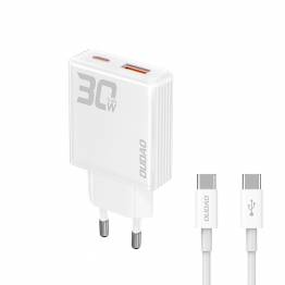 Dudao GaN 30W PD oplader USB-C / USB-A inkl 1m USB-C kabel - Hvid