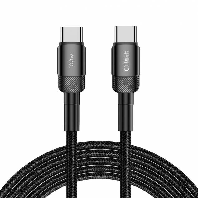 Tech-Protect UltraBoost Evo vævet USB-C kabel 100W PD opladningskabel - Sort - 3m