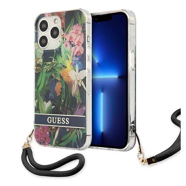 Guess GUHCP13XHFLSB iPhone 13 Pro Max blå hardcase med blomsterrem