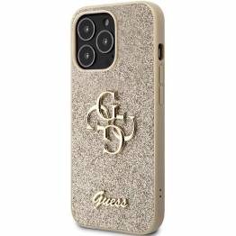  Guess cover til iPhone 13 Pro Max - guld glitrende skrå tekst Big 4G