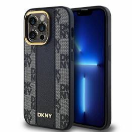 DKNY Læder Ternet Mono Mønster MagSafe Cover til iPhone 13 Pro / 13 - Sort