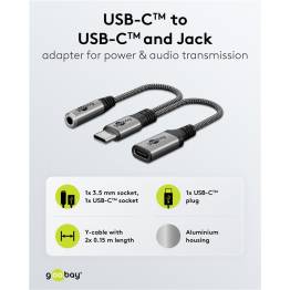  Goobay USB-C til Mini jack 3.5mm hun og USB-C hun - 60W - 17cm