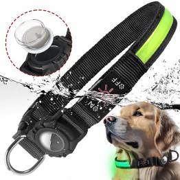  Vandtæt LED halsbånd med AirTag holder til hund - Pink - 32-50cm - Medium