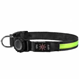 Vandtæt LED halsbånd med AirTag holder til hund - Grøn - 38-60cm - Large