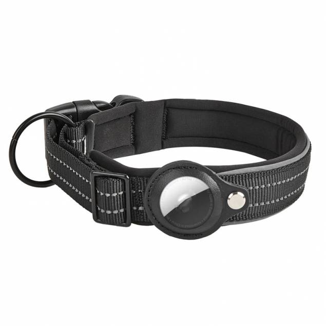 Halsbånd med AirTag holder og refleks til hund - Sort - 48-55 cm - XL