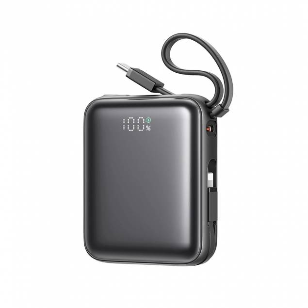 Joyroom powerbank med USB-C kabel - 10.000mAh - 22.5W PD - Sort Joyroom powerbank med USB-C kabel - 10.000mAh - 22.5W PD - Sort