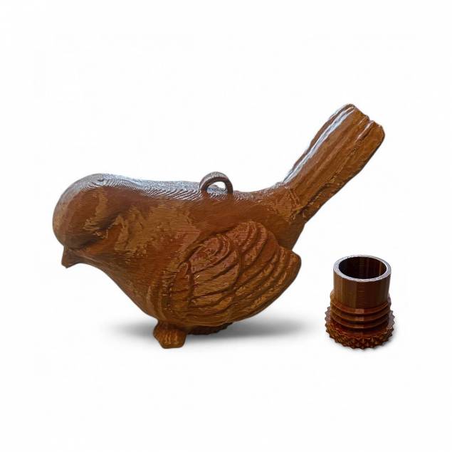 Fugl geocache beholder med rum til bison - 11cm - 3D printet - Brun Fugl geocache beholder med rum til bison - 11cm - 3D printet - Brun