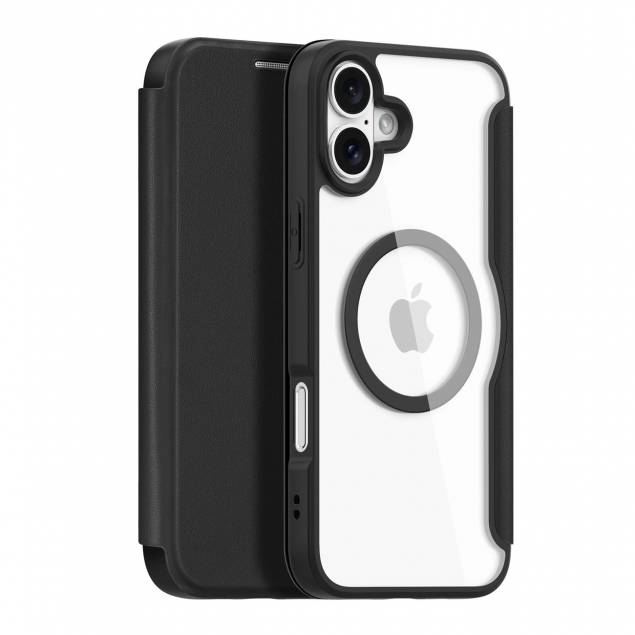 DUX DUCIS iPhone 16 MagSafe cover m RFID kortplads og klap - Klar/Sort DUX DUCIS iPhone 16 MagSafe cover m RFID kortplads og klap - Klar/Sort